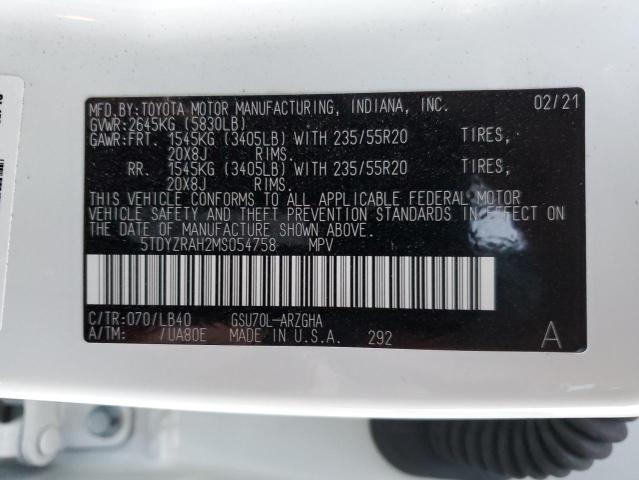 VIN 5TDYZRAH2MS054758 2021 Toyota Highlander, Limited no.14