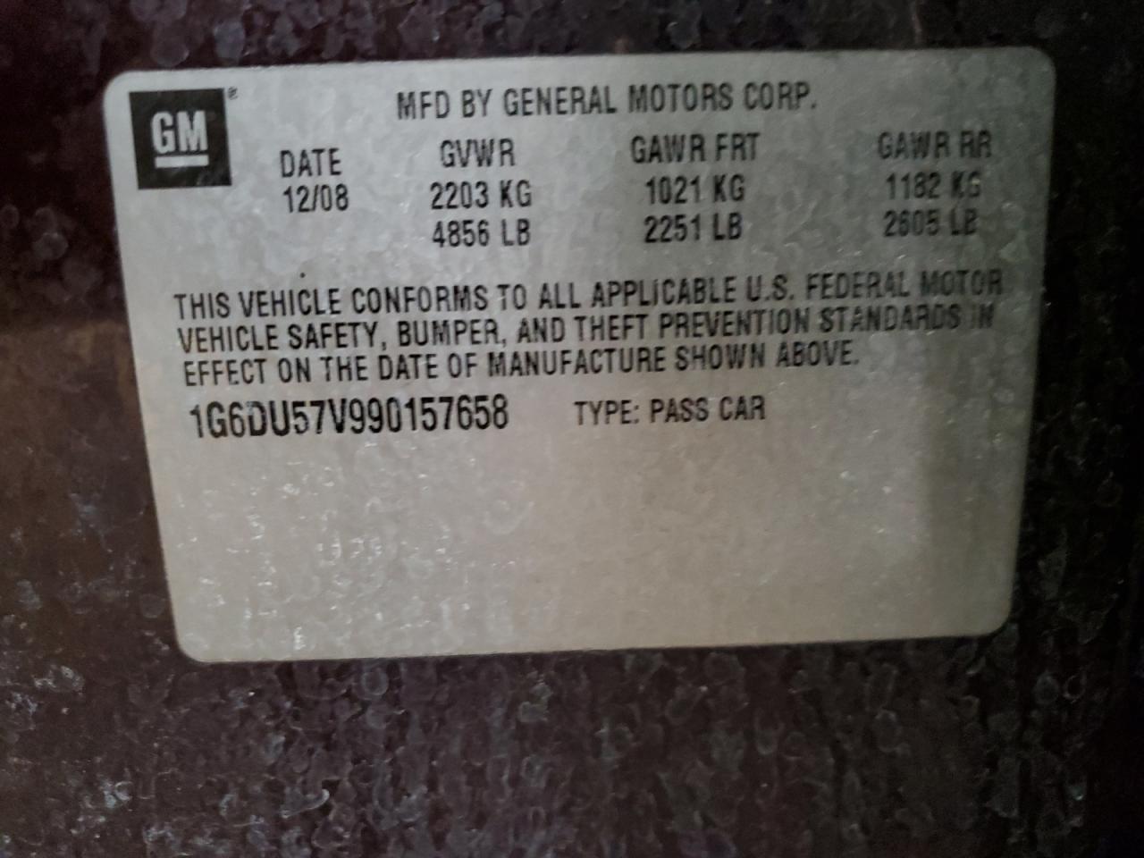 1G6DU57V990157658 2009 Cadillac Cts Hi Feature V6