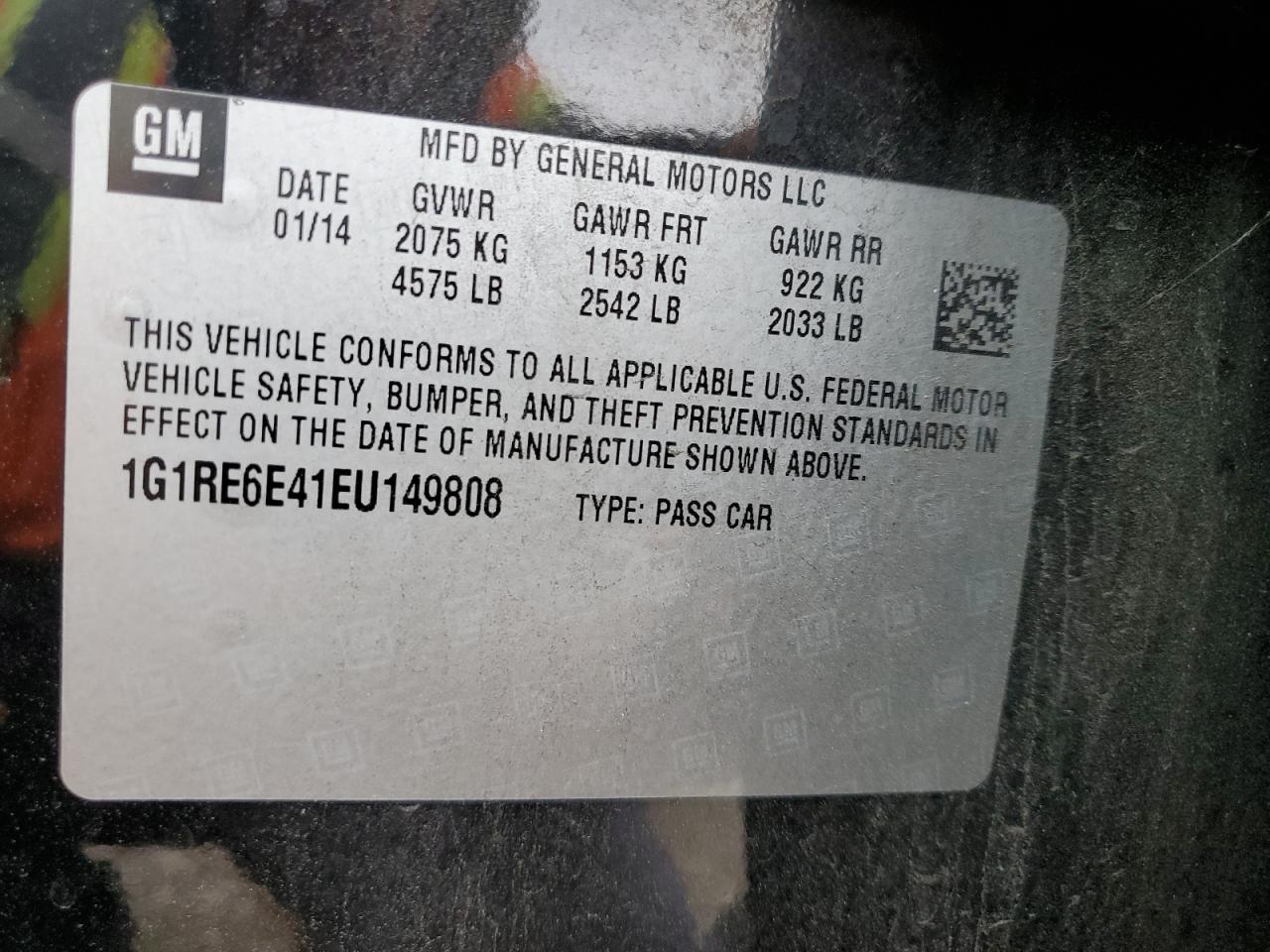 1G1RE6E41EU149808 2014 Chevrolet Volt