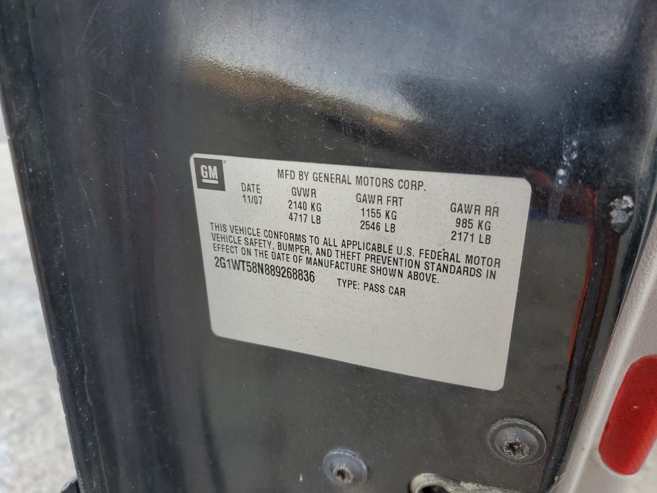 2G1WT58N889268836 2008 Chevrolet Impala Lt