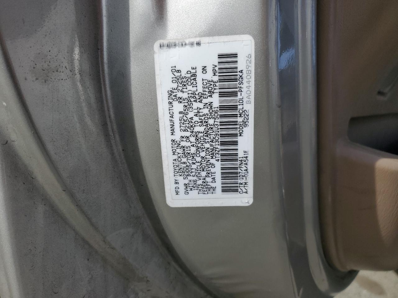 4T3ZF13C91U375061 2001 Toyota Sienna Le
