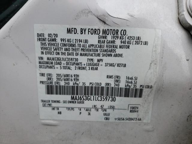 MAJ6S3GL1LC359730 | 2020 FORD ECOSPORT S