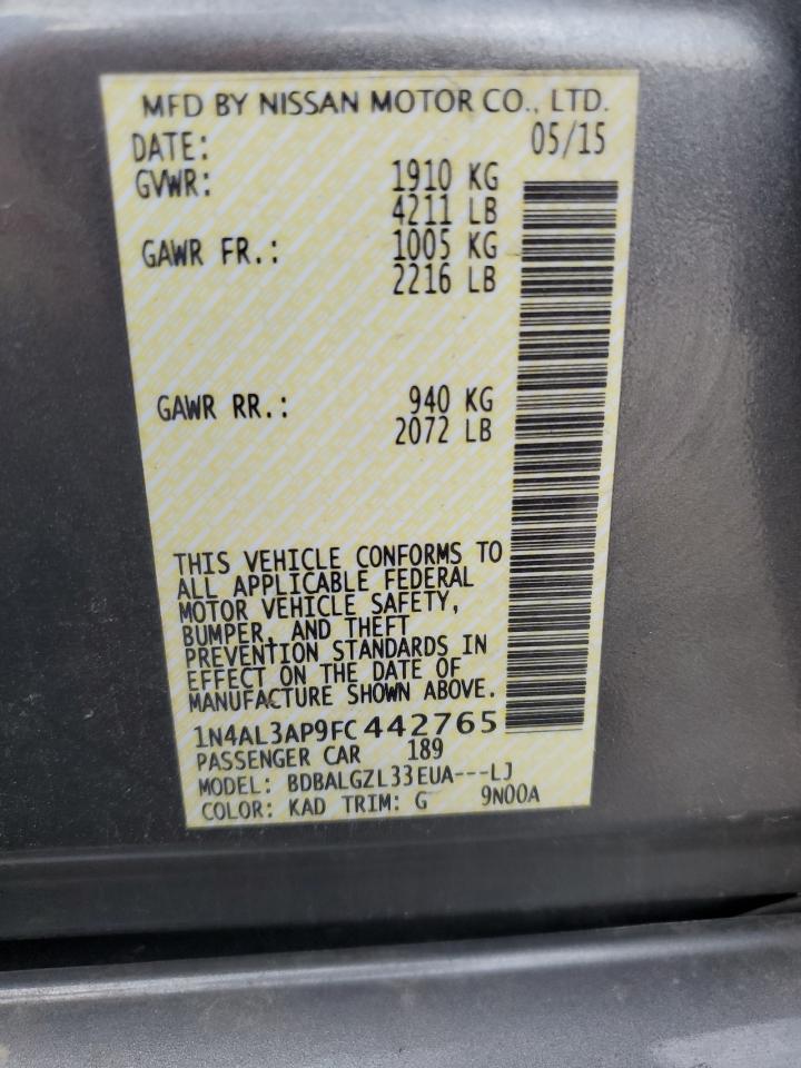1N4AL3AP9FC442765 2015 Nissan Altima 2.5 1N4AL3AP9FC442765 2015 Nissan Altima 2.5