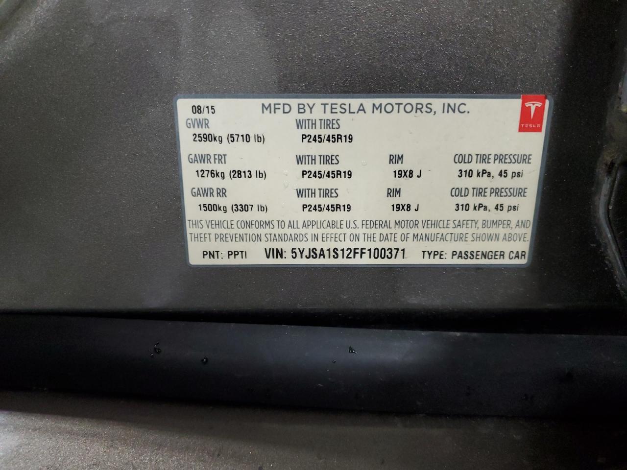 Lot #2820665336 2015 TESLA MODEL S 70