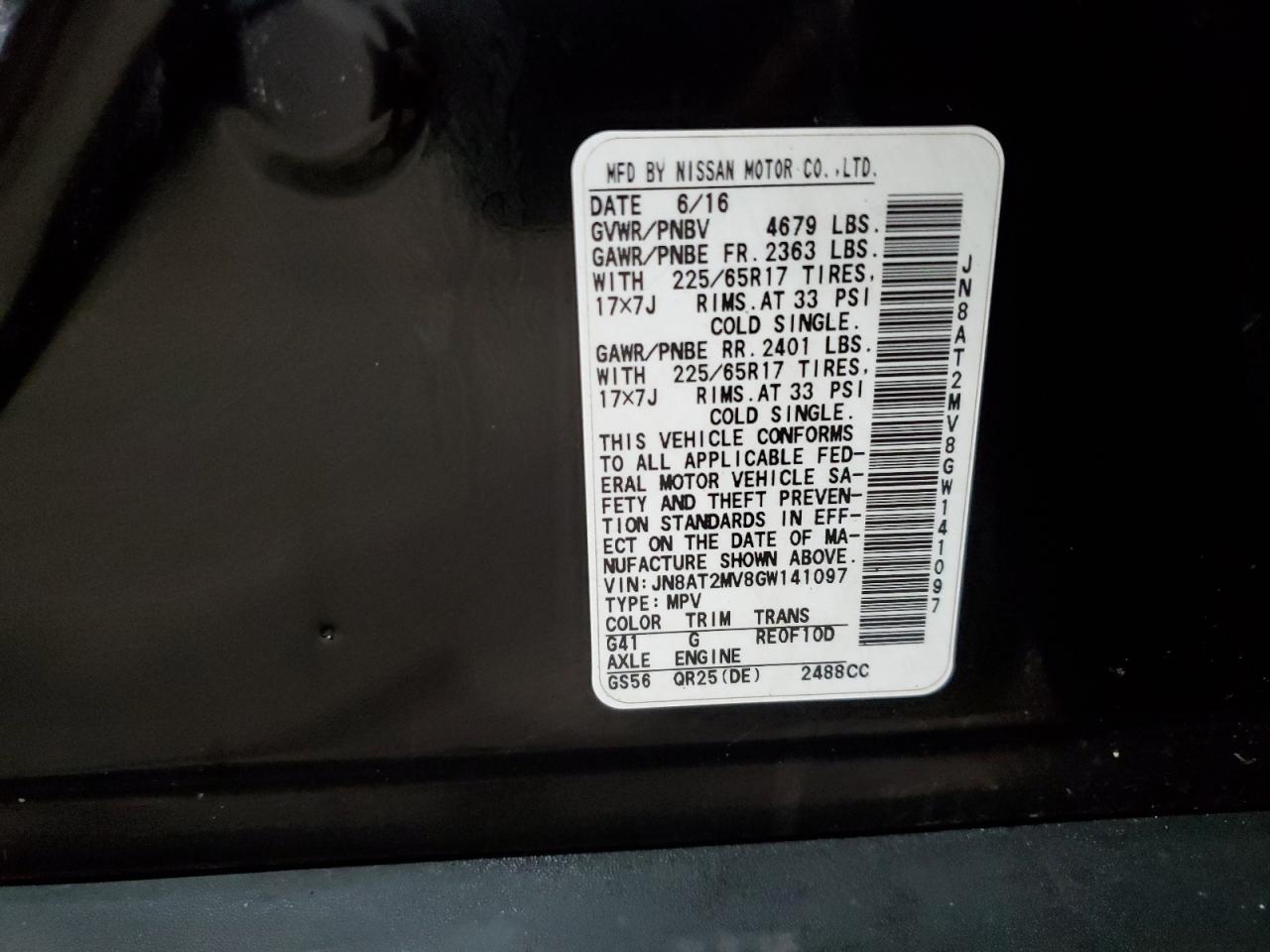 jn8at2mv8gw141097 JN8AT2MV8GW141097 2016 Nissan Rogue S