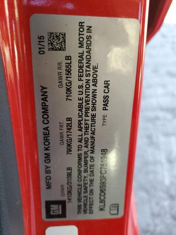 KL8CD6S93FC751948 Auction: COPART Lot: 74771303 Location: TX - CORPUS CHRISTI KL8CD6S93FC751948 CHEVROLET SPARK 1LT 2015 Photo 12
