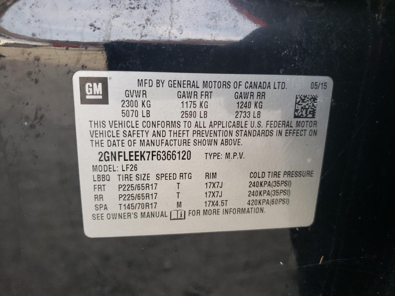 2GNFLEEK7F6366120 2015 Chevrolet Equinox Ls
