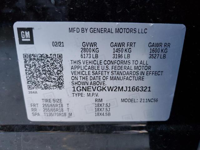 1GNEVGKW2MJ166321 | 2021 CHEVROLET TRAVERSE L