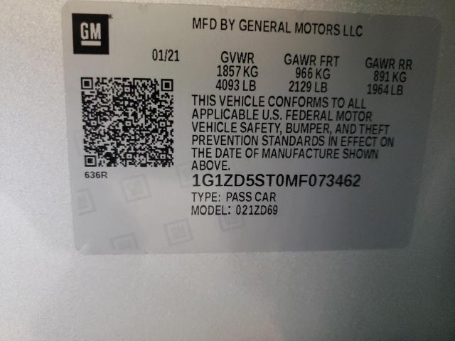 1G1ZD5ST0MF073462 | 2021 CHEVROLET MALIBU LT