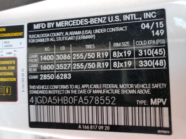 VIN 4JGDA5HB0FA578552 2015 Mercedes-Benz ML-Class, ... no.12