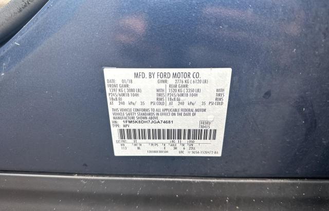 1FM5K8DH7JGA74681 2018 Ford Explorer Xlt