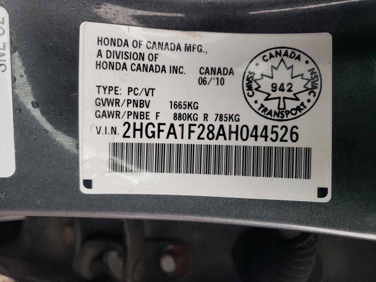 2HGFA1F28AH044526 2010 Honda Civic Dx