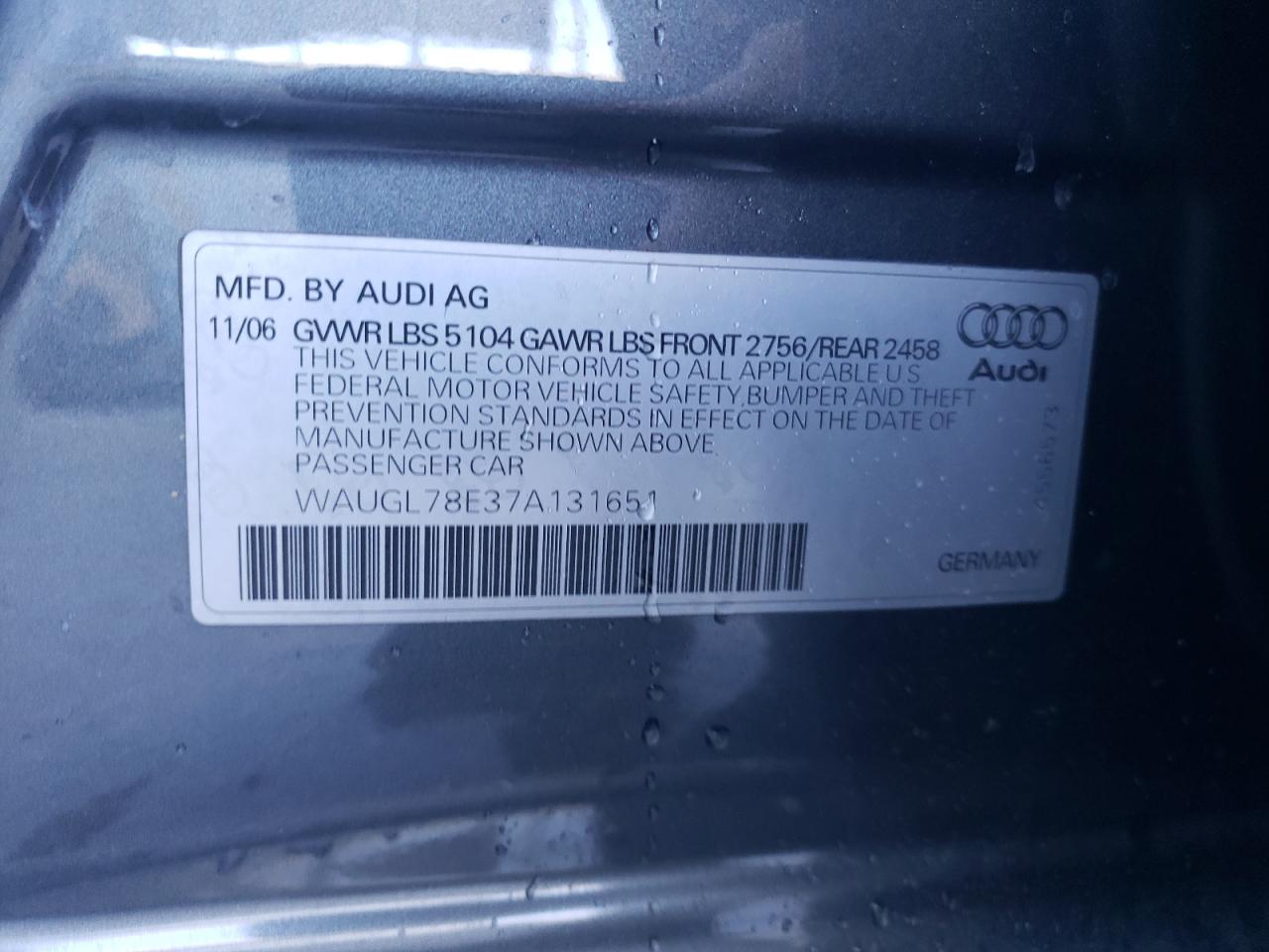 waugl78e37a131651 WAUGL78E37A131651 2007 Audi New S4 Quattro