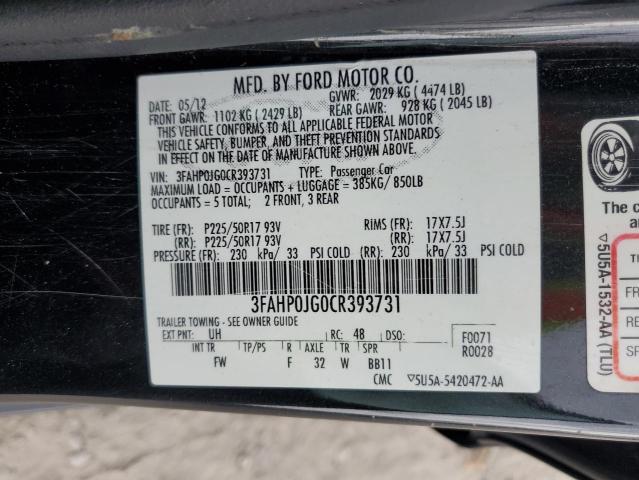 3FAHP0JG0CR393731 | 2012 Ford fusion sel