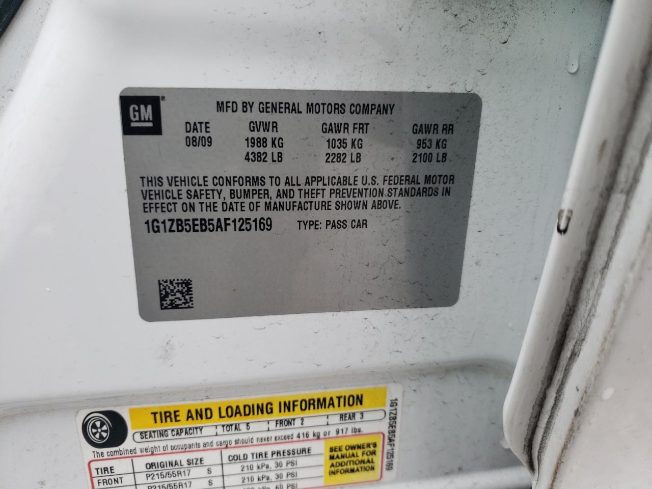 1G1ZB5EB5AF125169 2010 Chevrolet Malibu Ls