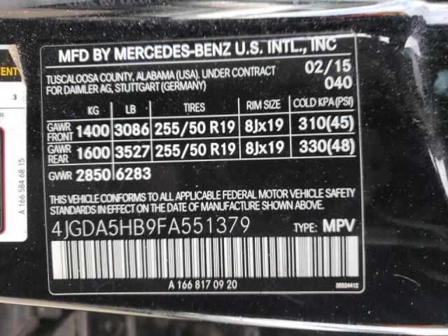 VIN 4JGDA5HB9FA551379 2015 Mercedes-Benz ML-Class, ... no.12