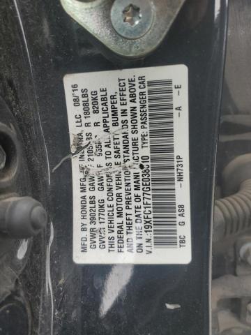 VIN 19XFC1F77GE038810 2016 Honda Civic, Exl no.12