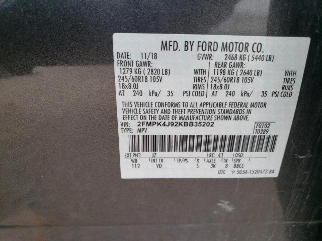 2FMPK4J92KBB35202 2019 FORD EDGE, photo no. 12