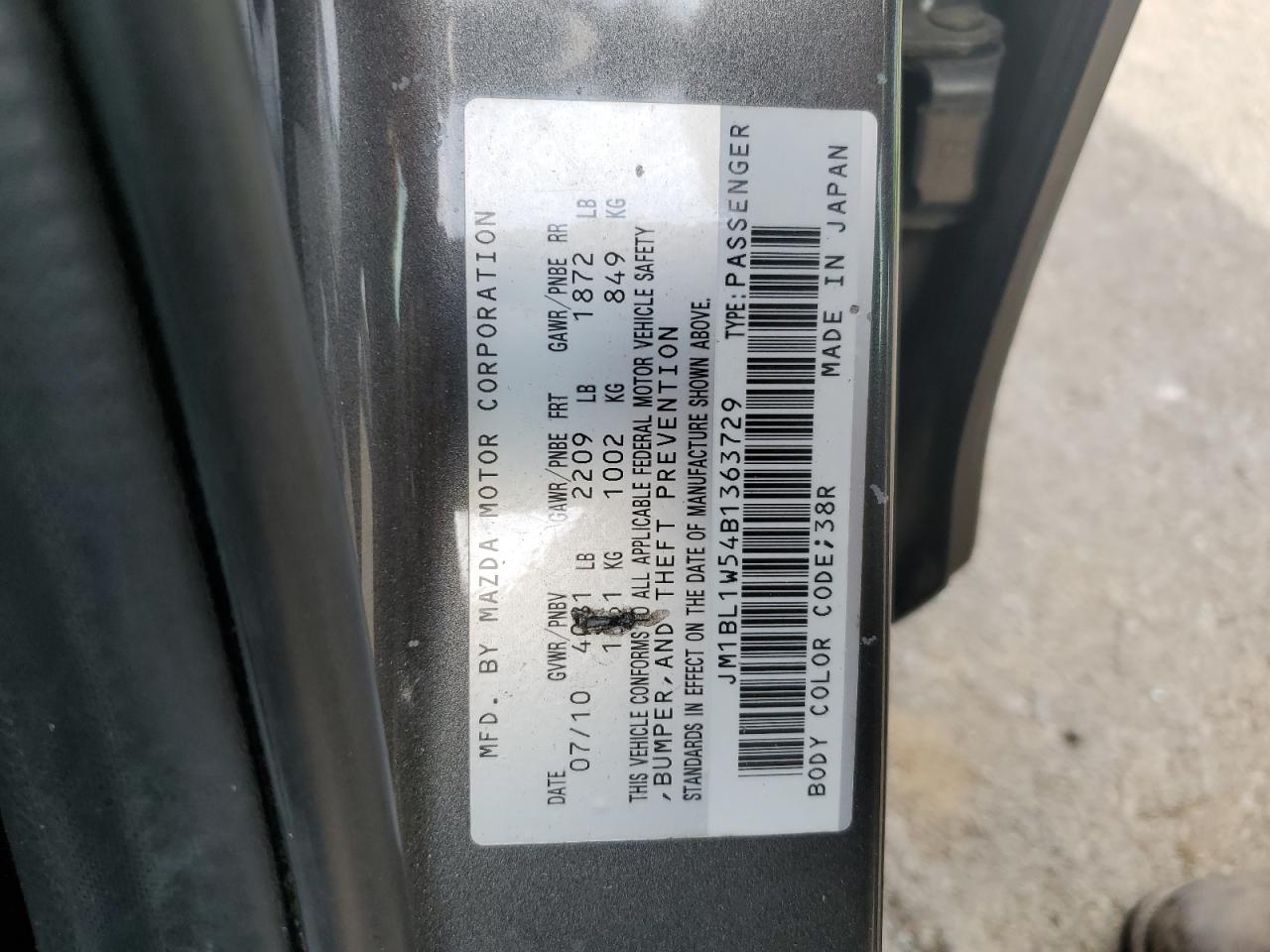 JM1BL1W54B1363729 2011 Mazda 3 S