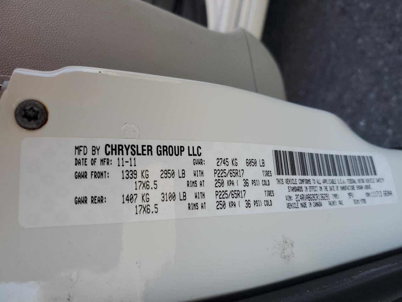 2C4RVABG9CR136291 2012 Volkswagen Routan Se