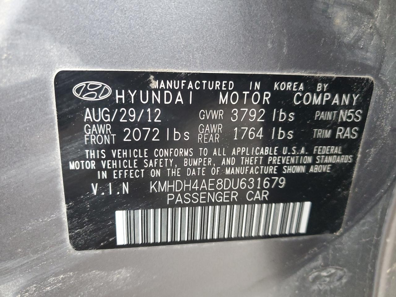 KMHDH4AE8DU631679 2013 Hyundai Elantra Gls