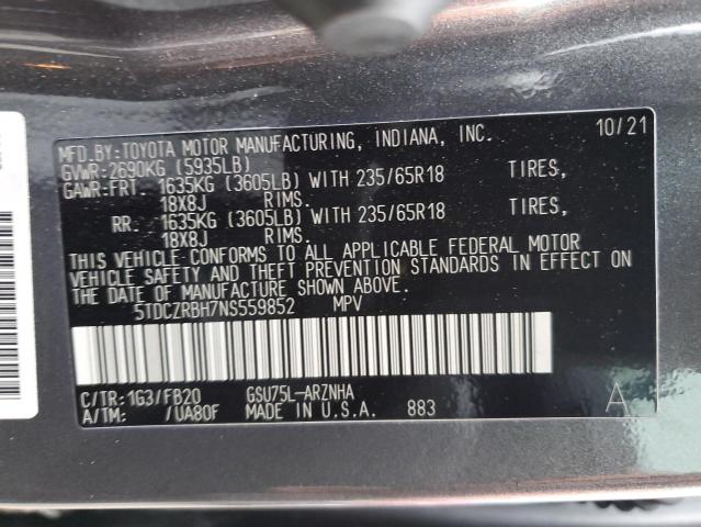 VIN 5TDCZRBH7NS559852 2022 Toyota Highlander, L no.13