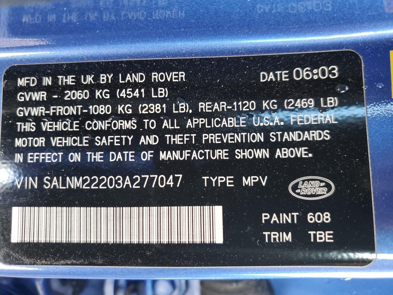 SALNM22203A277047 2003 Land Rover Freelander S