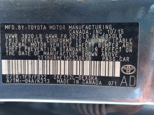 2T1BURHE1GC530639 | 2016 TOYOTA COROLLA L