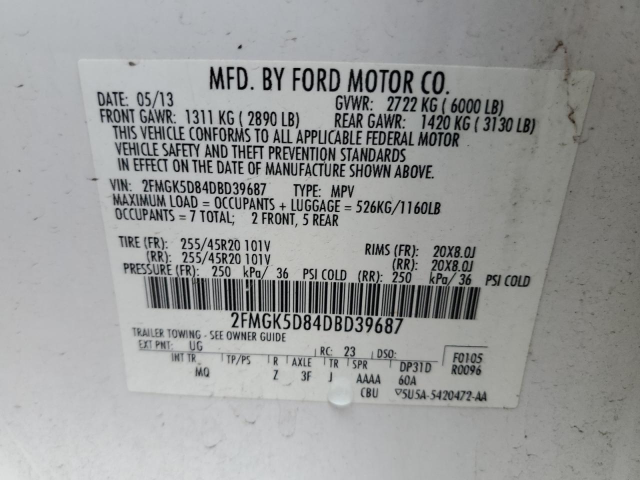 2FMGK5D84DBD39687 2013 Ford Flex Limited