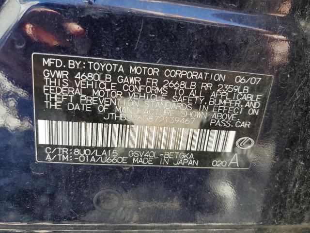 2007 Lexus Es 350 VIN: JTHBJ46G872139467 Lot: 75711923