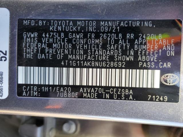 4T1G11AK8NU628692 | 2022 TOYOTA CAMRY SE