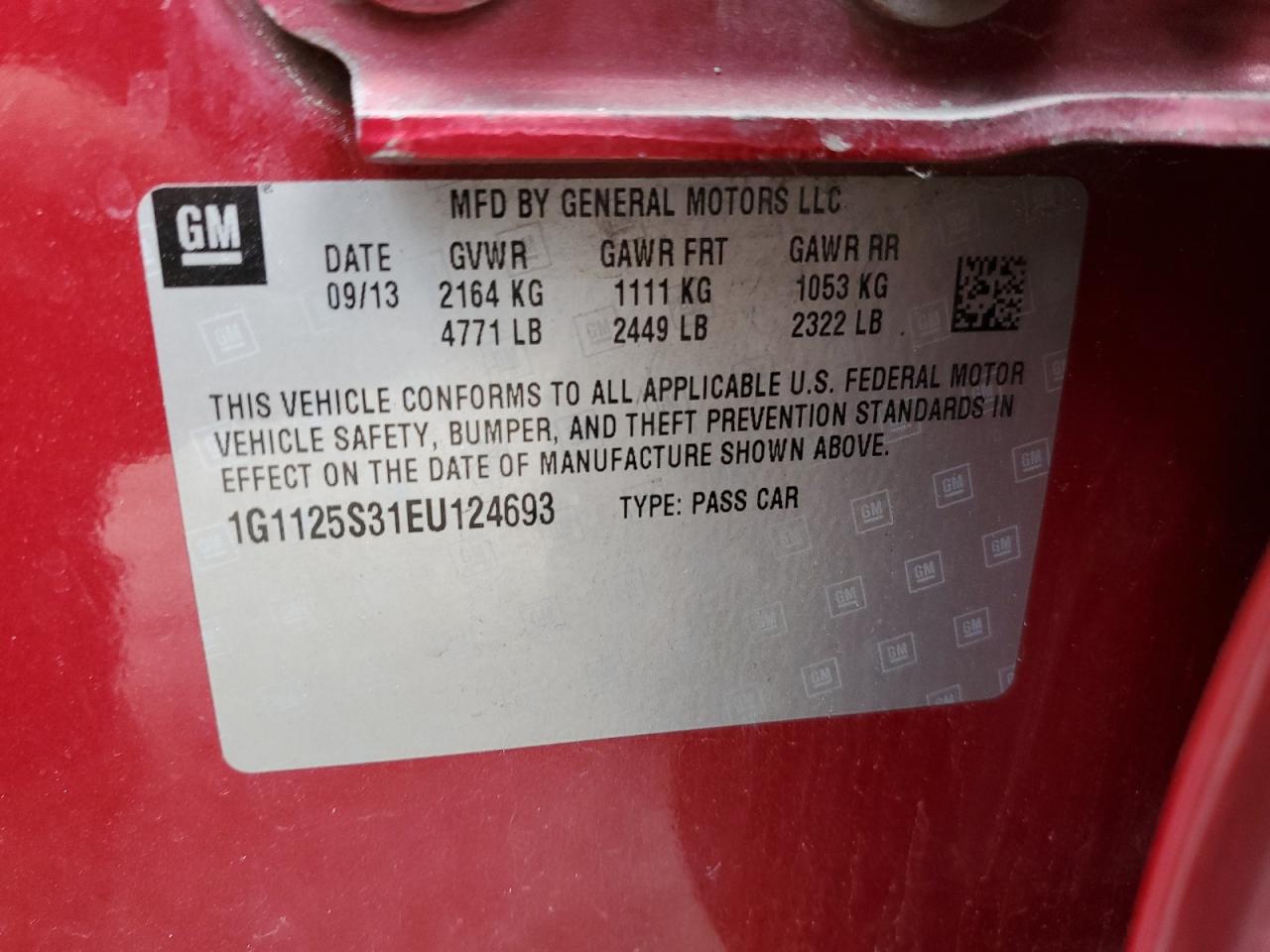 1G1125S31EU124693 2014 Chevrolet Impala Lt