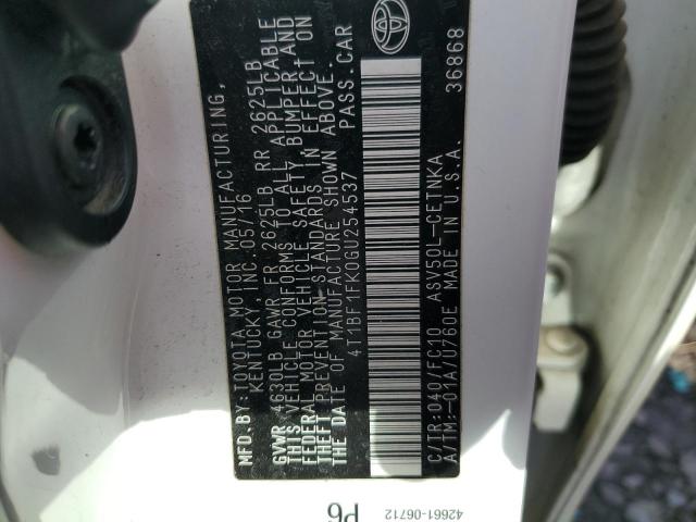 4T1BF1FK0GU254537 | 2016 TOYOTA CAMRY LE