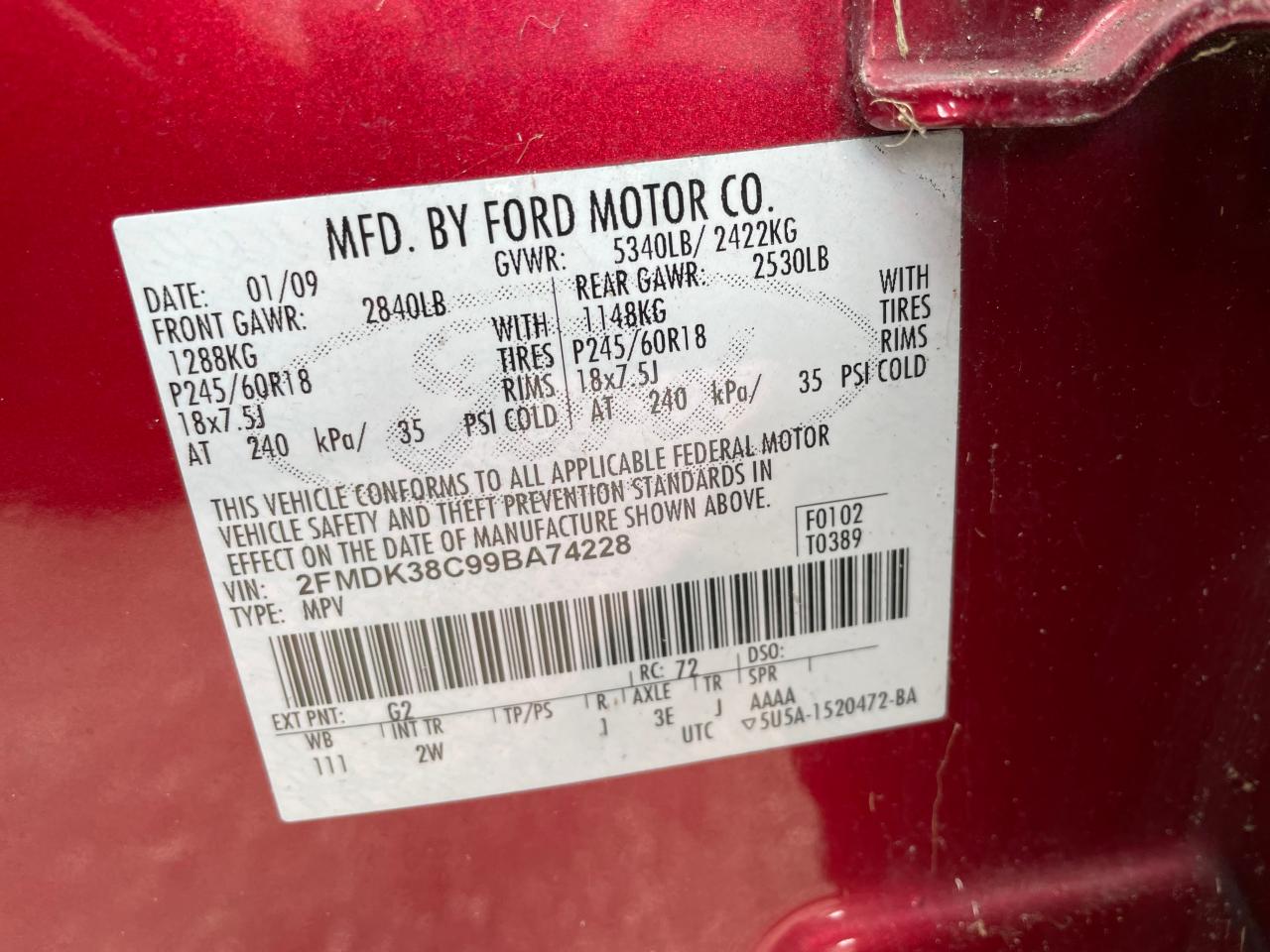 2FMDK38C99BA74228 2009 Ford Edge Sel 2FMDK38C99BA74228 2009 Ford Edge Sel