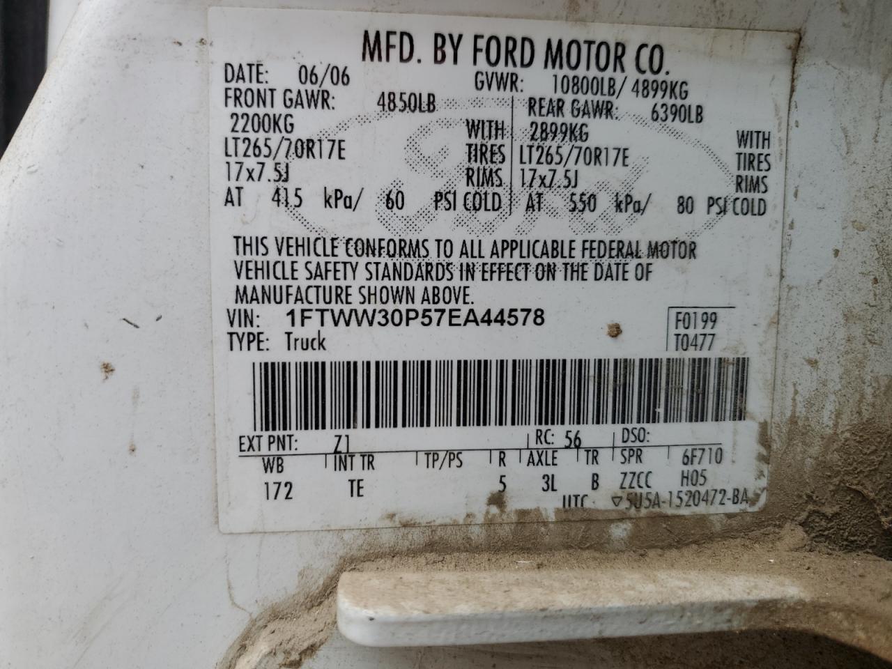 1FTWW30P57EA44578 2007 Ford F350 Srw Super Duty