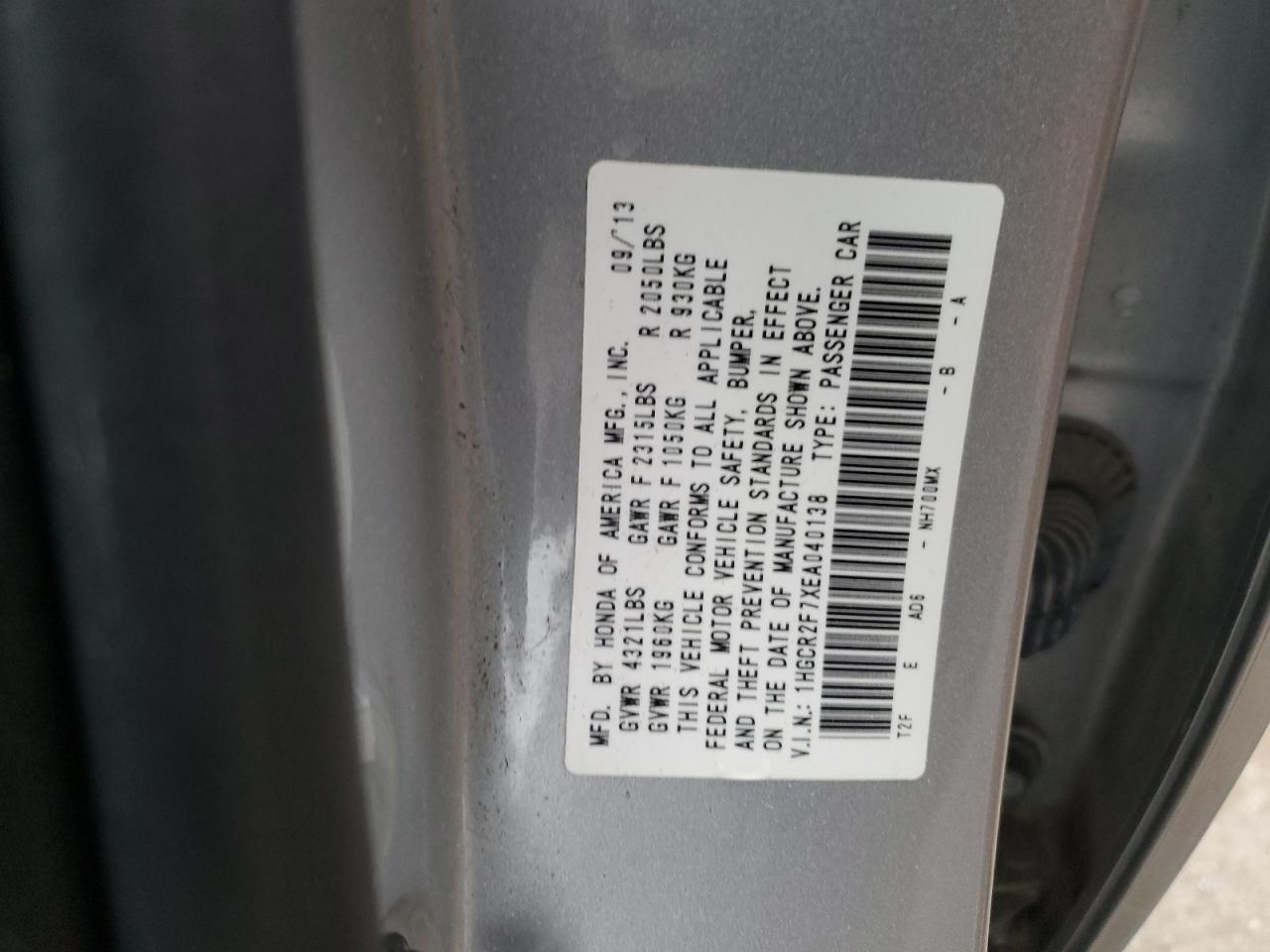 1HGCR2F7XEA040138 2014 Honda Accord Ex