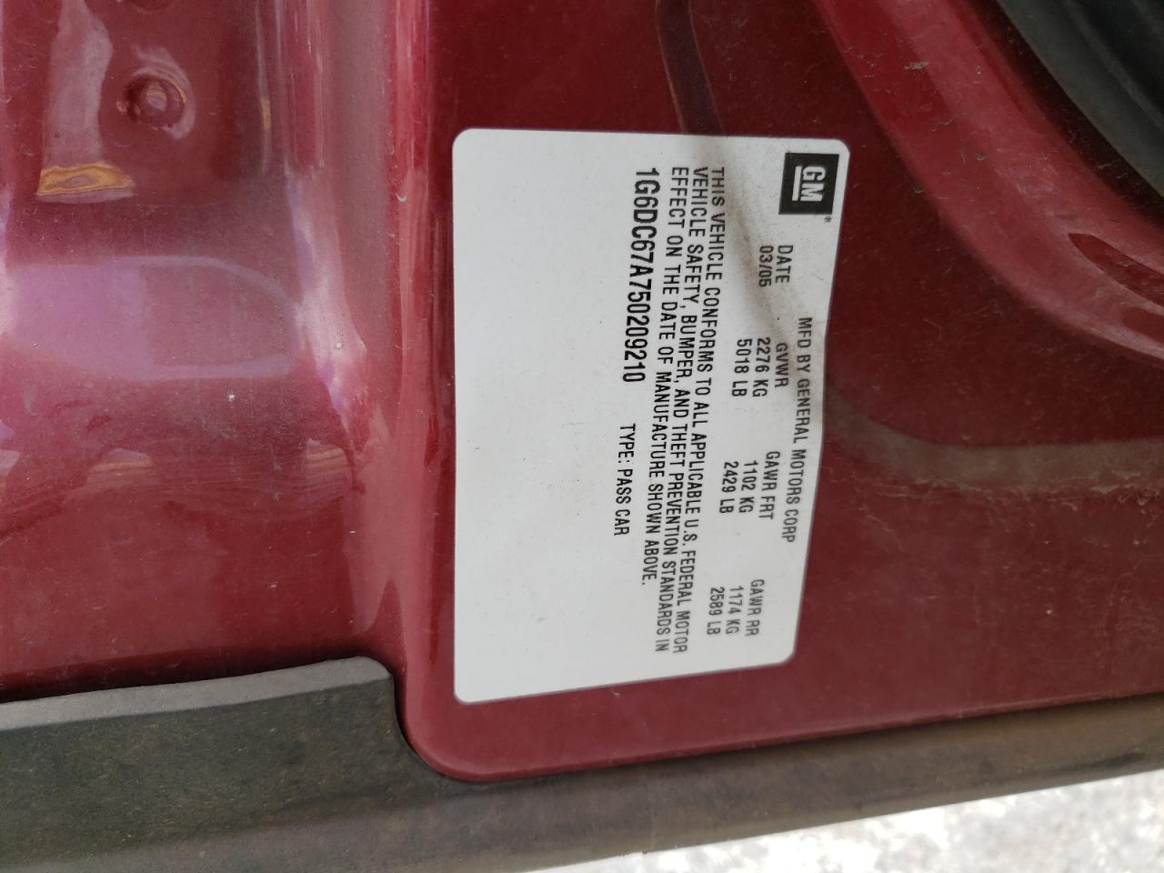 1g6dc67a750209210 1G6DC67A750209210 2005 Cadillac Sts