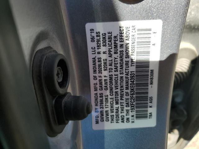 19XFC2F63KE043931 | 2019 HONDA CIVIC LX