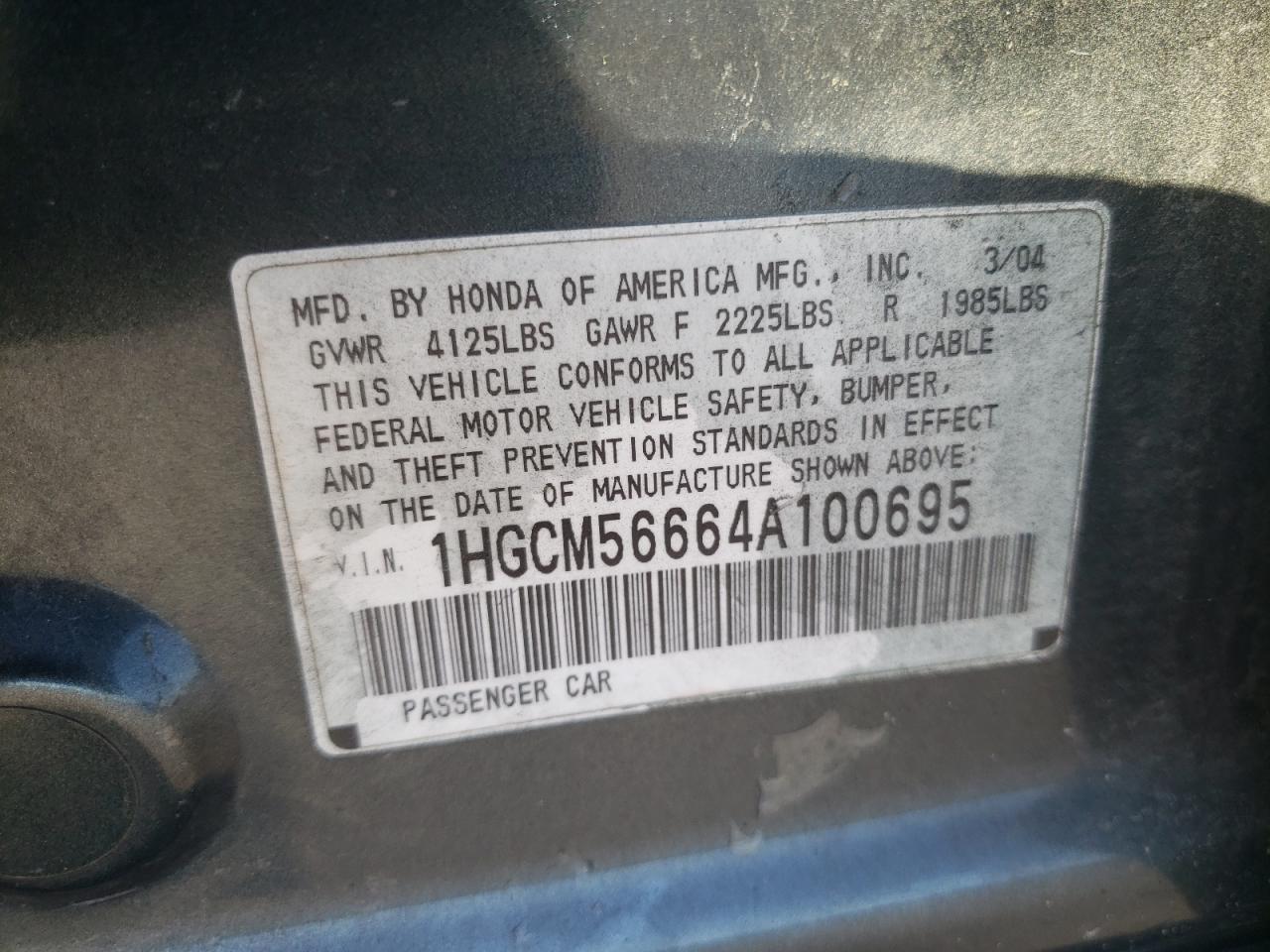 1HGCM56664A100695 2004 Honda Accord Ex