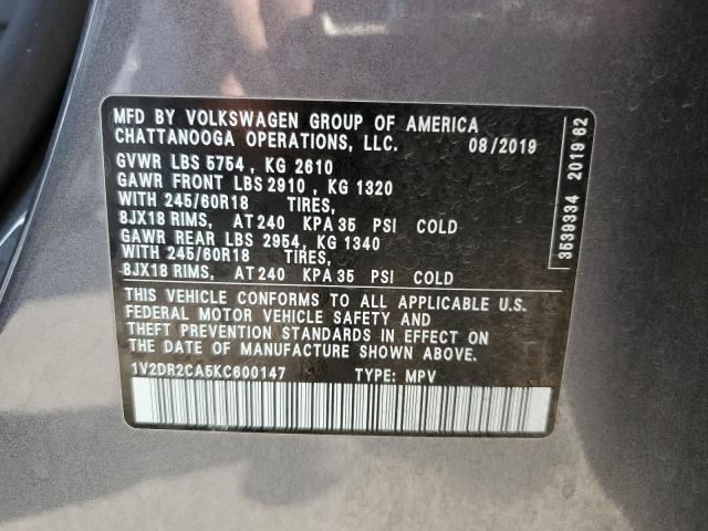 1V2DR2CA5KC600147 | 2019 VOLKSWAGEN ATLAS SE