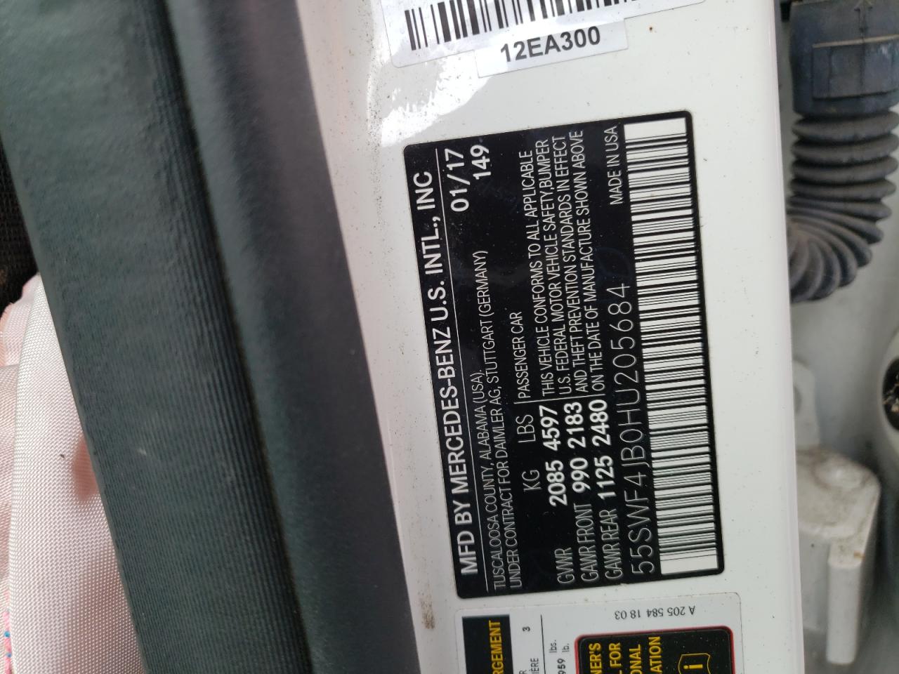 55SWF4JB0HU205684 2017 Mercedes-Benz C 300