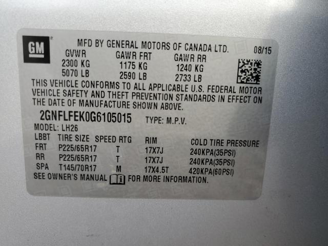 2GNFLFEK0G6105015 | 2016 CHEVROLET EQUINOX LT