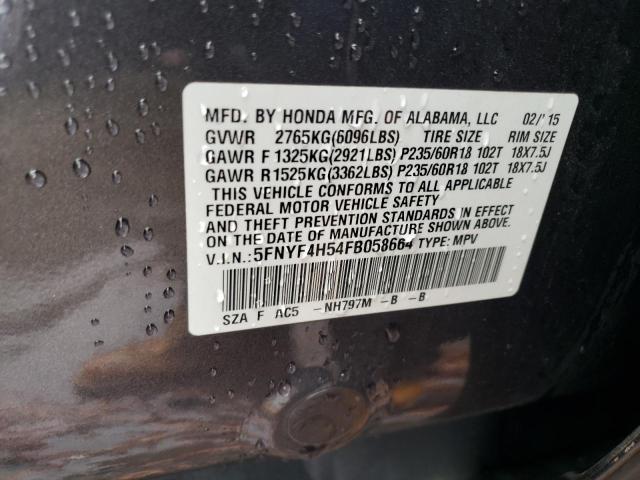 2015 HONDA PILOT EXL - 5FNYF4H54FB058664