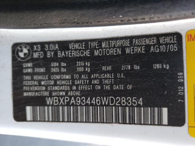 WBXPA93446WD28354 | 2006 BMW x3 3.0i