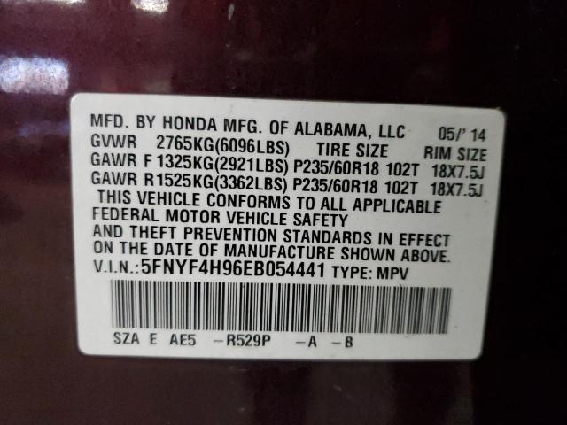 5FNYF4H96EB054441 Honda Pilot Touring