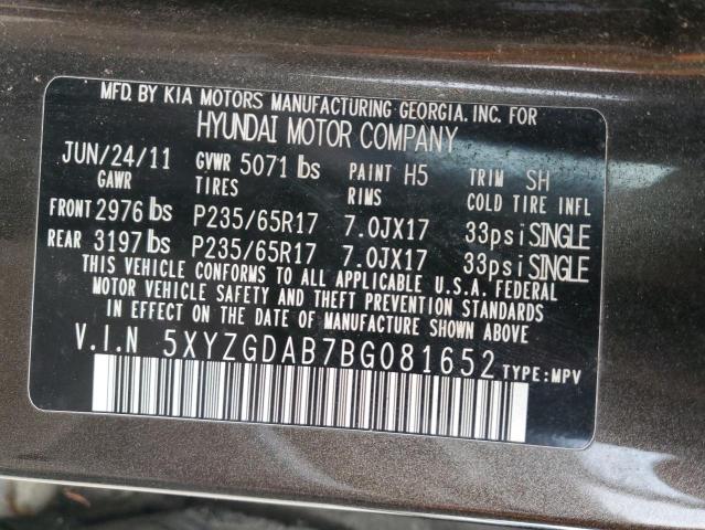 5XYZGDAB7BG081652 | 2011 Hyundai santa fe gls