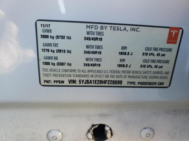 5YJSA1E28HF228699 | 2017 TESLA MODEL S