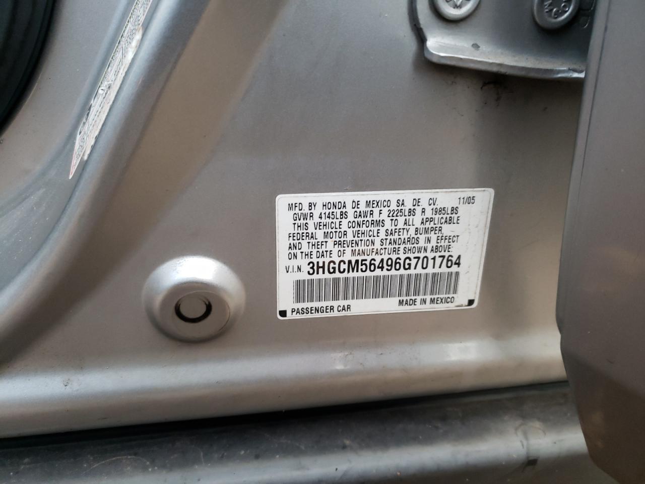 3HGCM56496G701764 2006 Honda Accord Lx