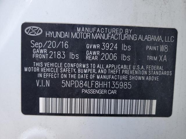 5NPD84LF8HH135985 | 2017 HYUNDAI ELANTRA SE