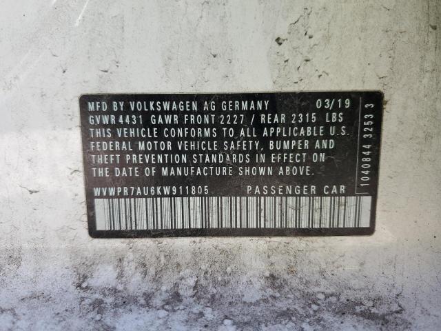 2019 VOLKSWAGEN E-GOLF SEL - WVWPR7AU6KW911805